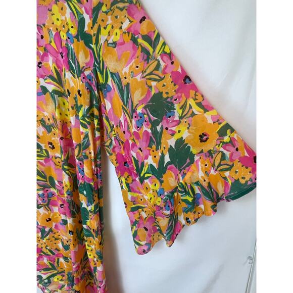 Anne Cole M/L Pink/Orange Floral Sheer Knee Length Swimsuit Cover Up - Picture 6 of 7